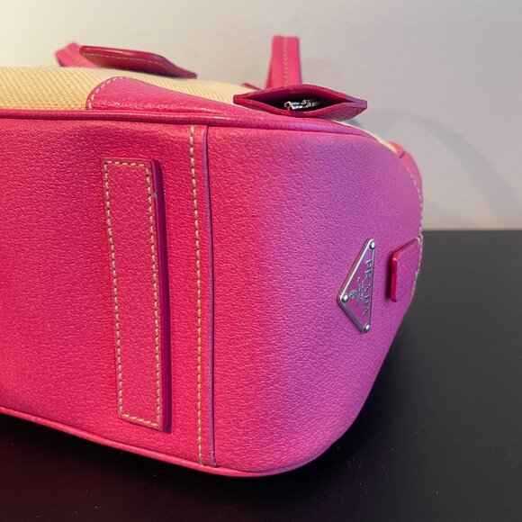 Prada Vintage Canapa Canvas and Fuchsia Calf Leather Shoulder Bag - Preowned - Picture 8 of 16